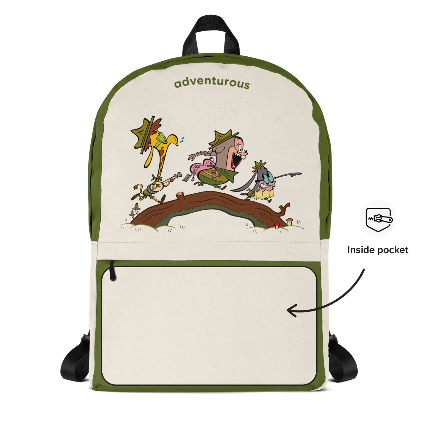 All-over print backpack with cartoon adventurers