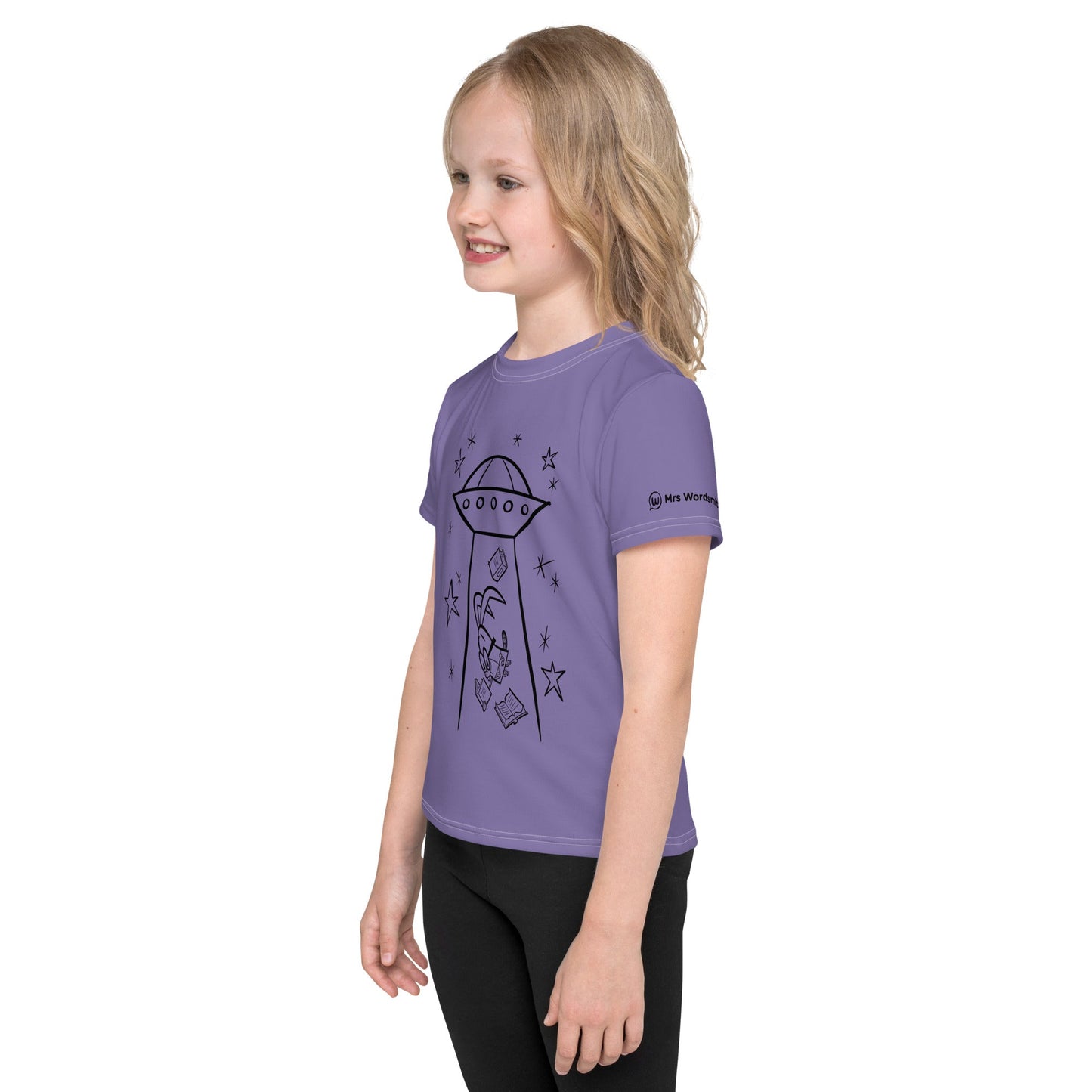 Kids white crew neck t-shirt with alien print