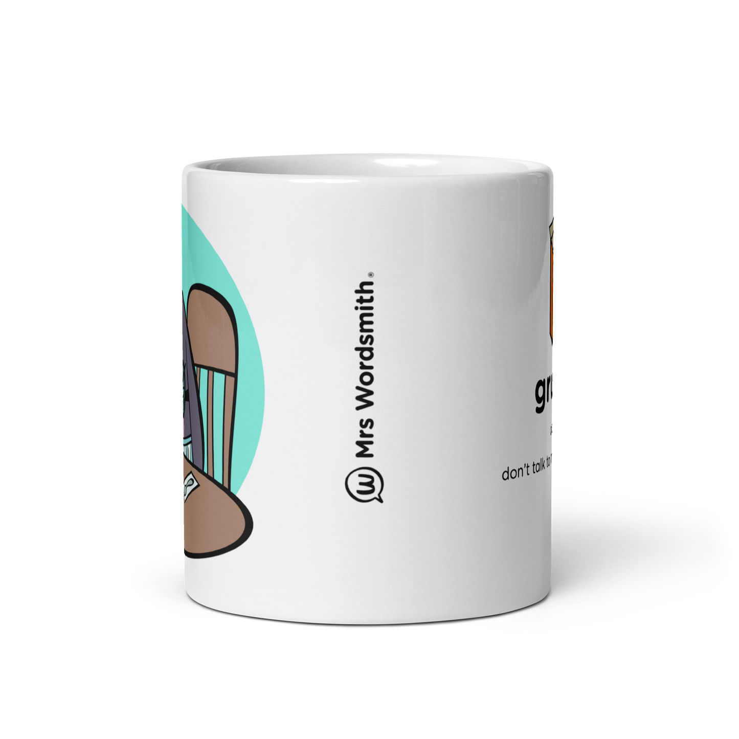 White glossy 11oz mug with cartoon design - front view