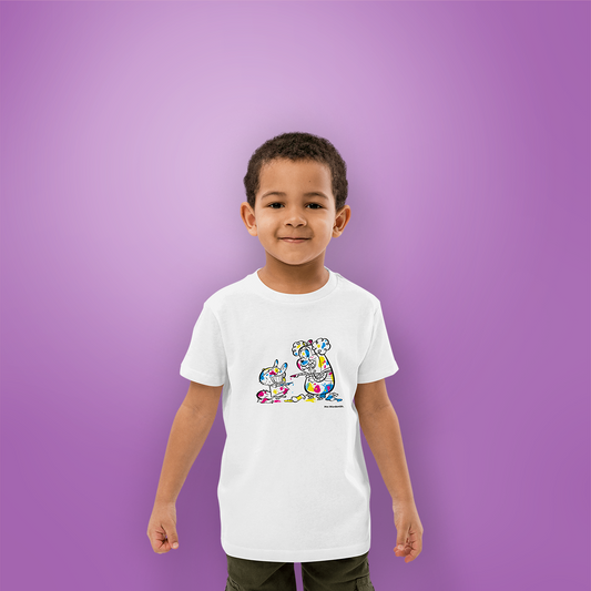 Kids' white t-shirt with colorful Giggle design