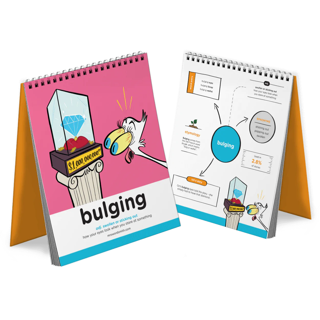 Bulging word definition cards.