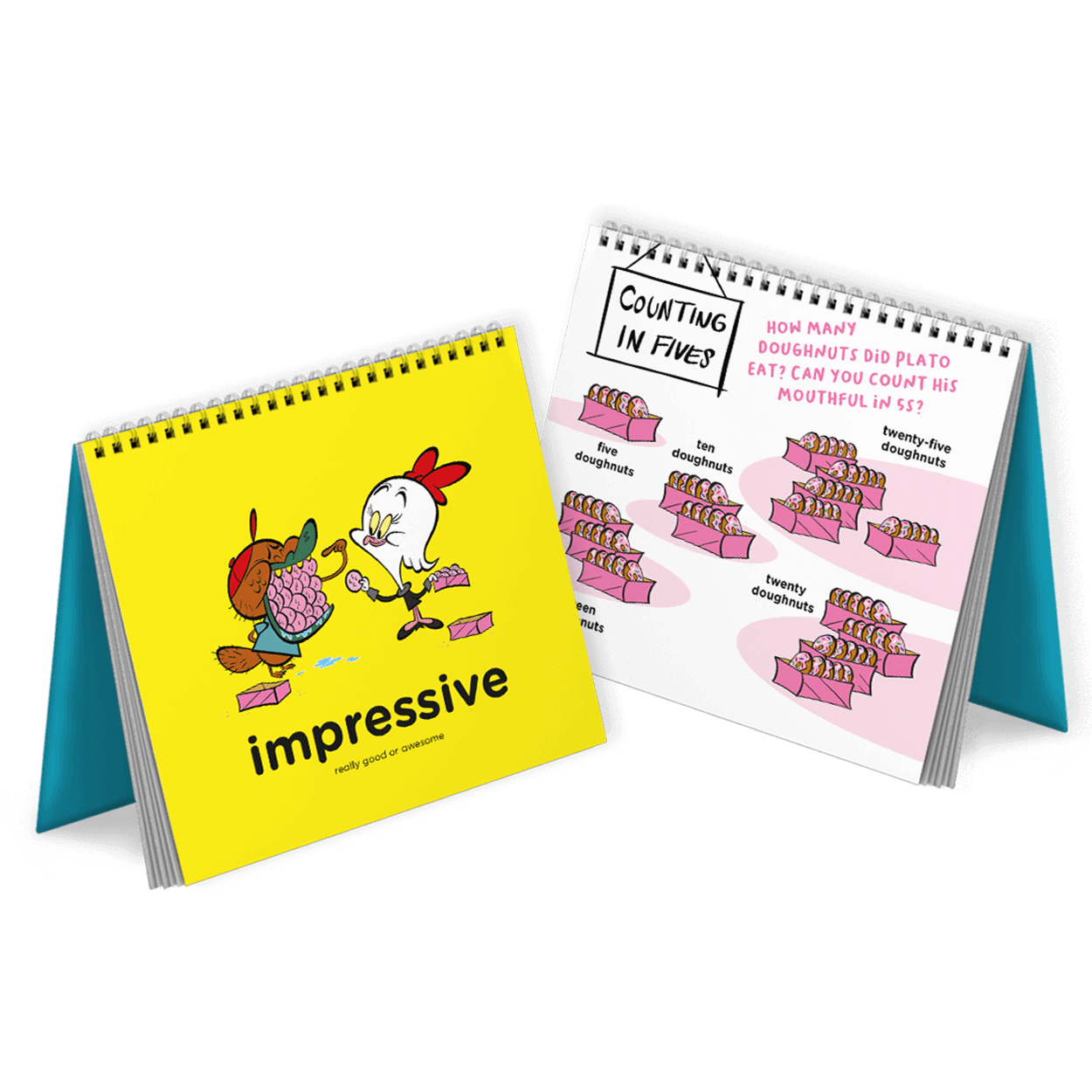 Counting in Fives educational flipbook, showcasing impressive and donut...
