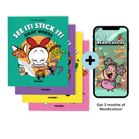 See It! Stick It! sight words books & Readiculous app mock-up