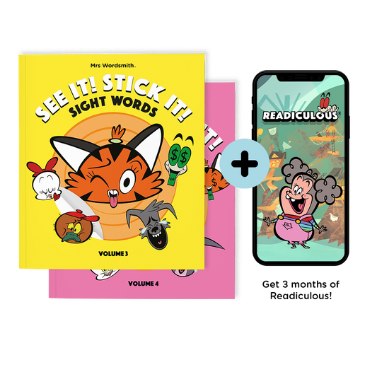See It! Stick It! sight words books (Volumes 3 & 4) and Readiculous app