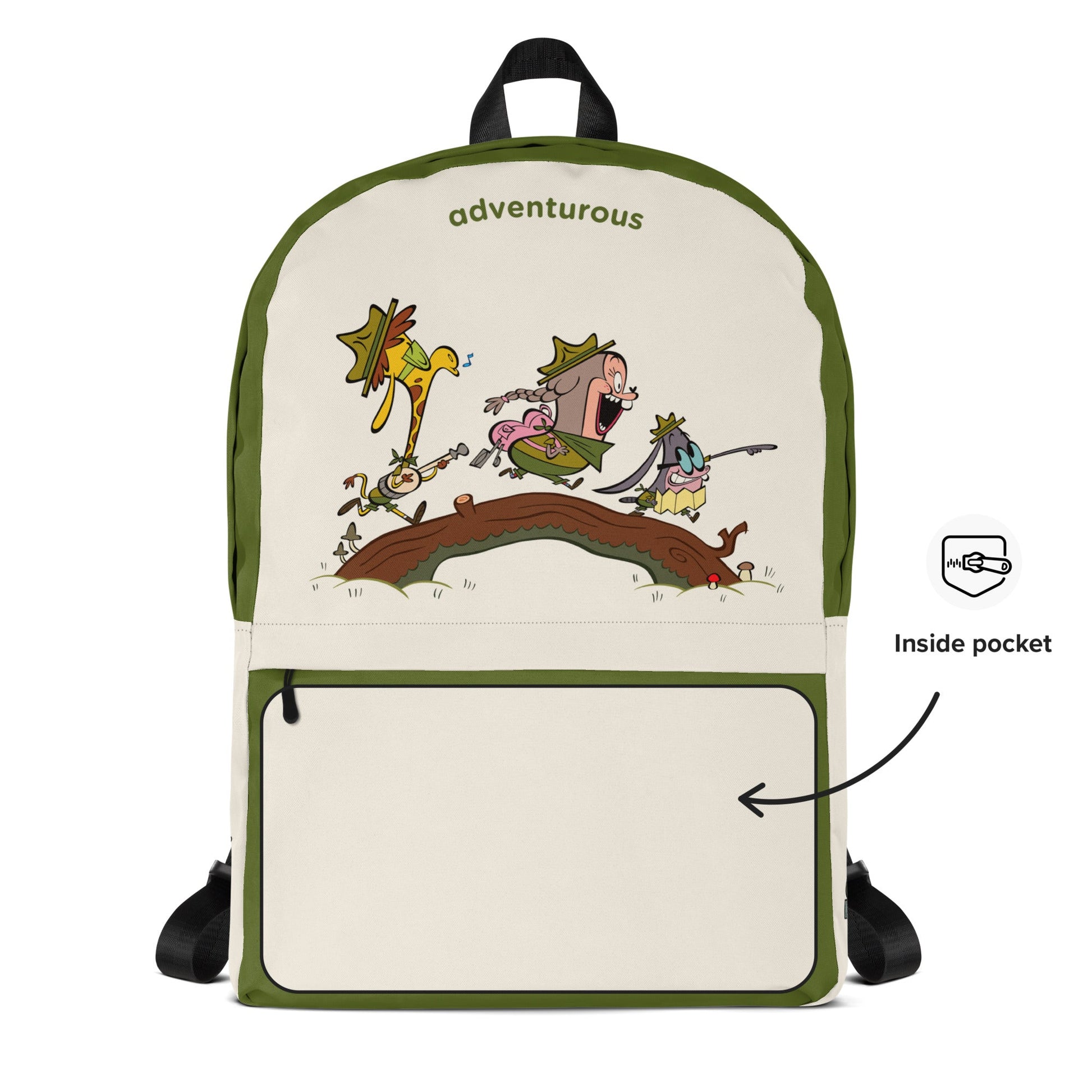 All-over print backpack with cartoon adventurers