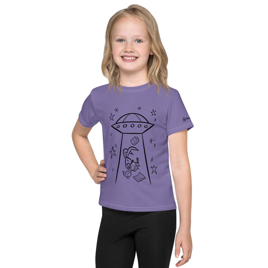 Kids' white crew neck t-shirt with alien graphic