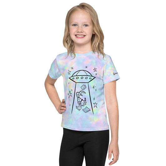 Kids' white all-over-print t-shirt with alien design
