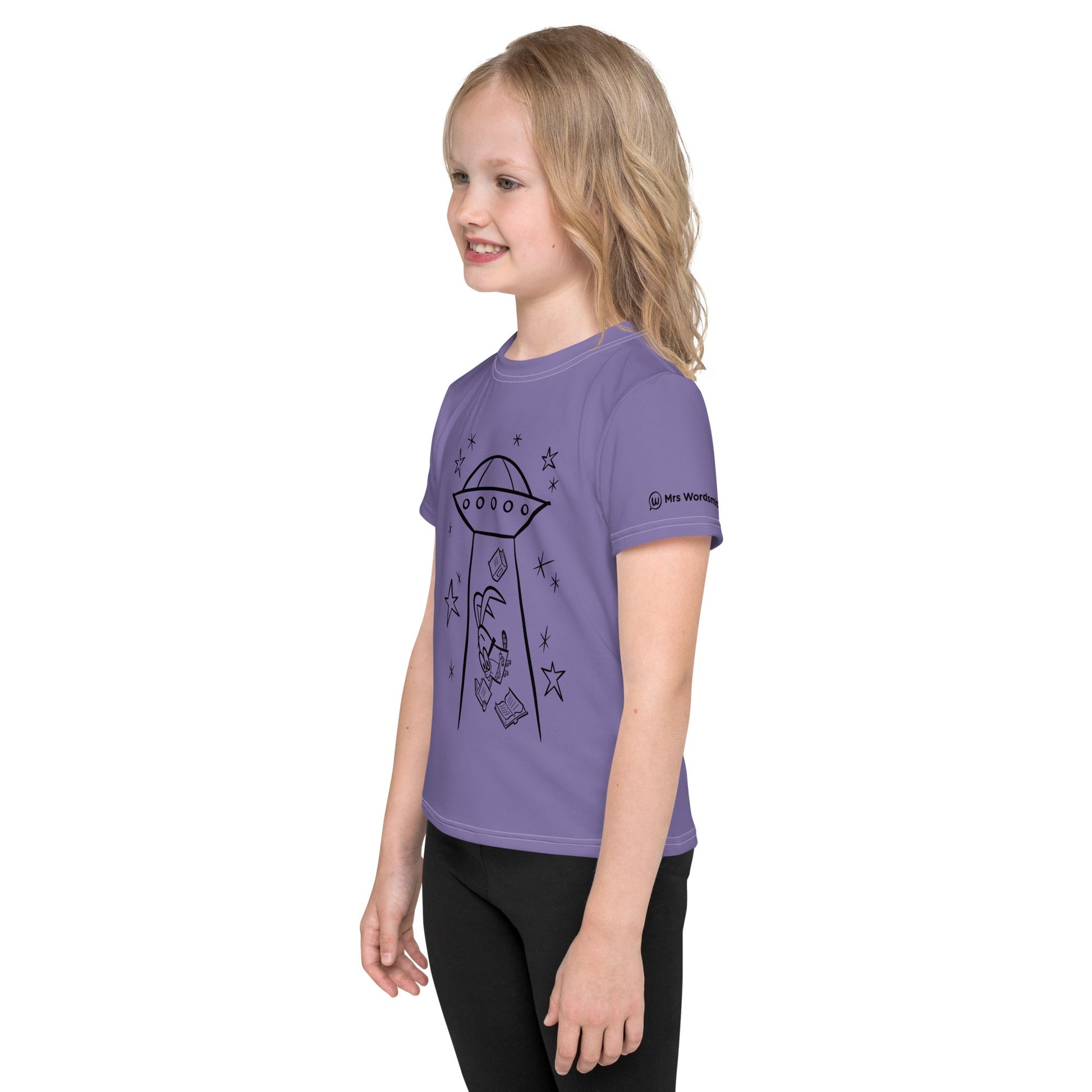 Kids white crew neck t-shirt with alien print