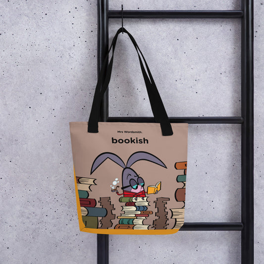 Black 15x15 Bookish All-Over Print Tote Bag Front