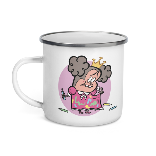 White enamel mug with princess cartoon, 12 oz.