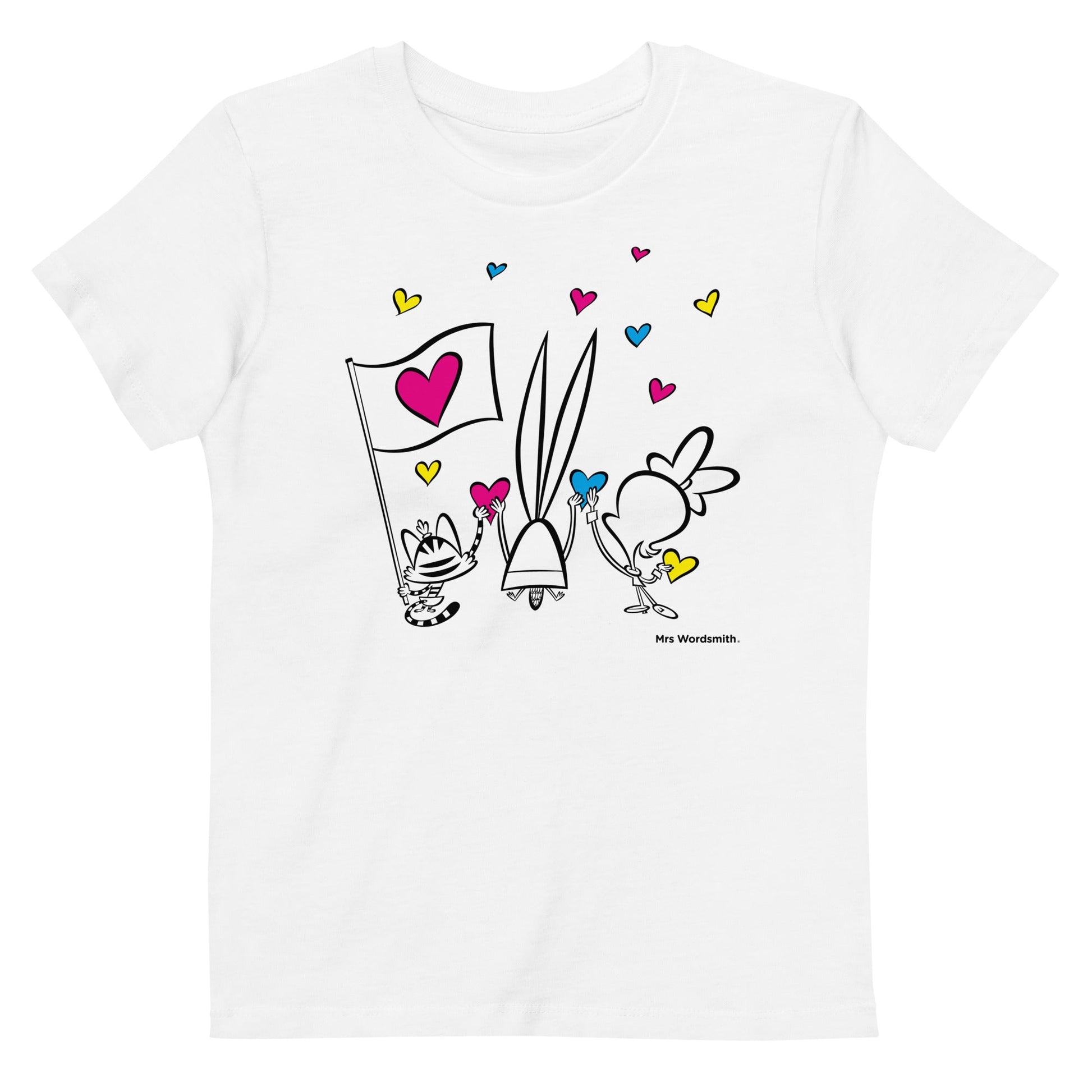 Organic cotton kids white t-shirt with heart graphic