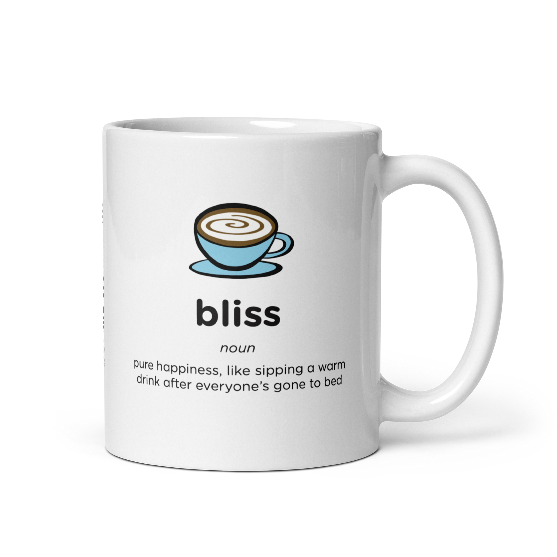White glossy bliss mug with handle on right